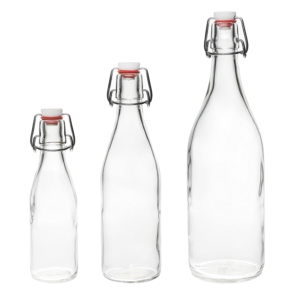 Mosteb 50-250 ml Clear Glass Bale Wire Growler Bottles With Swing Top ...